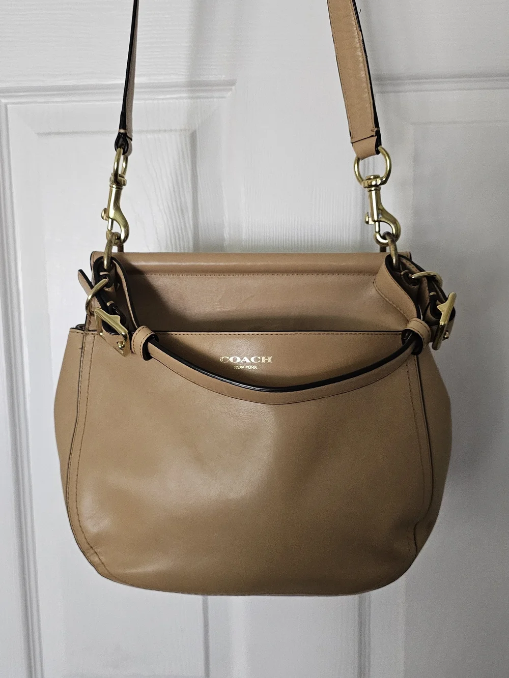 Coach Tan Leather Shoulder Bag with Tassel and Turnlock